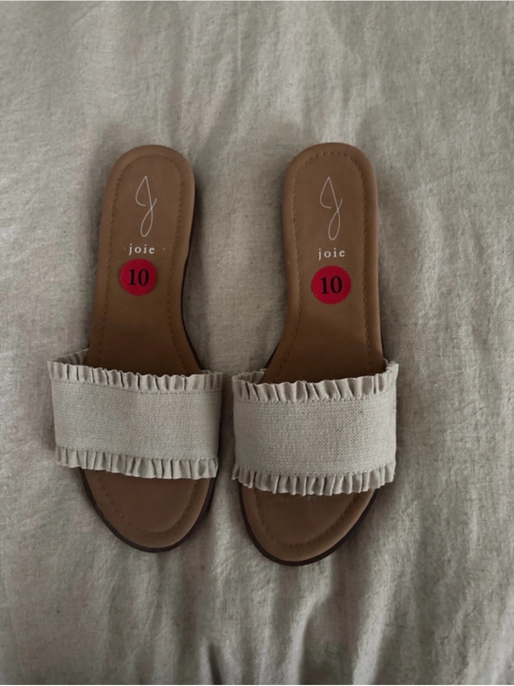 Joie Neutral Ruffle Strap Slide Sandals